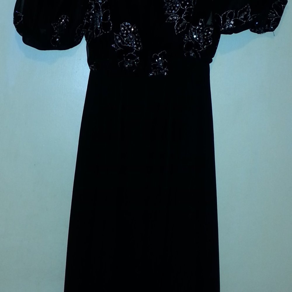 Handmade black Chiffon DRESS PUFF SLEEVES size 5/6 - Picture 7 of 9